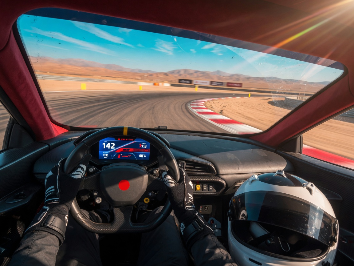 Driver's view from the cockpit of a supercar on the Las Vegas track